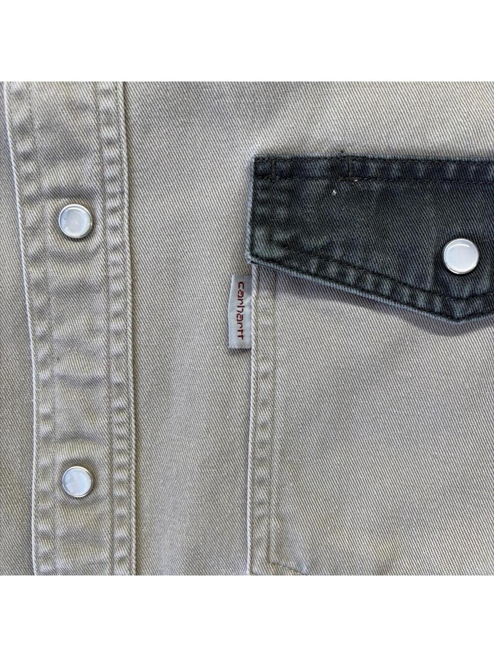 Carhartt Shirt XL Tall Khaki Green Western Pearl Snap Twill Work Men’s KMS - Picture 5 of 8